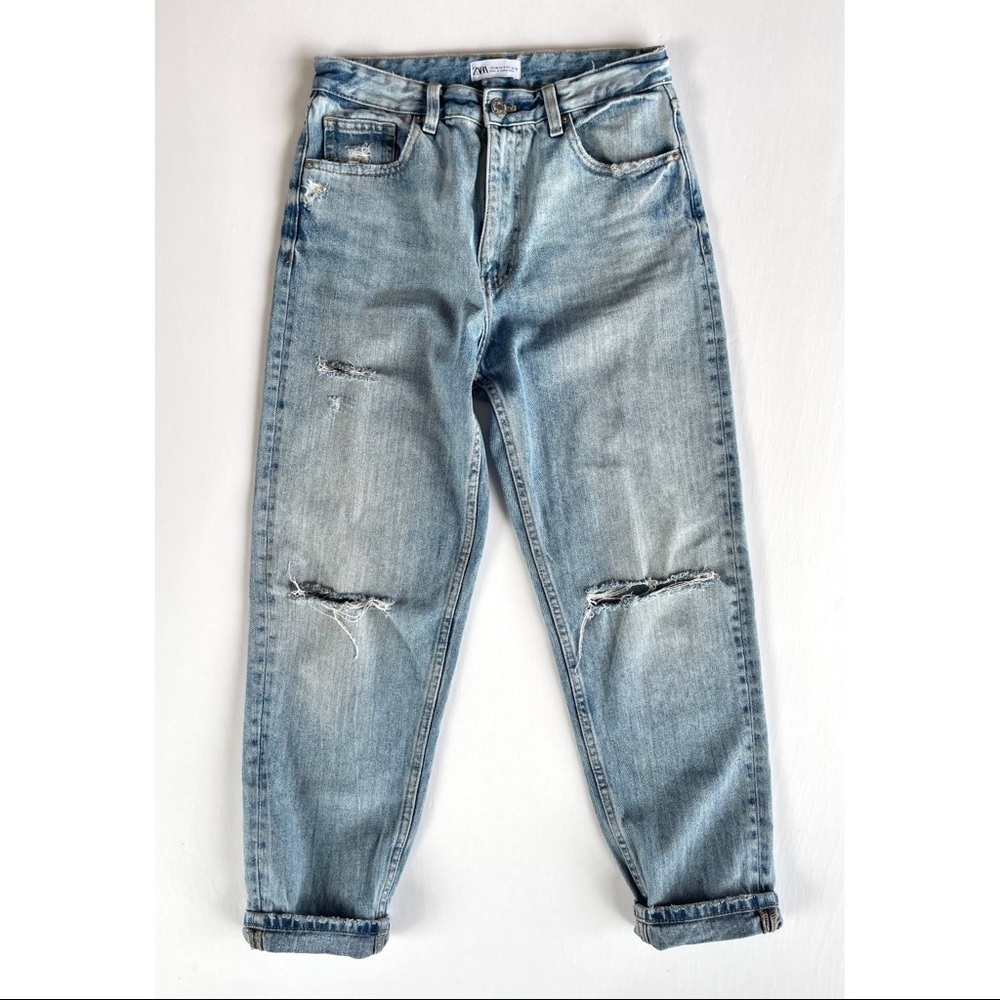 Zara Light Wash Distressed Mom Style Jeans